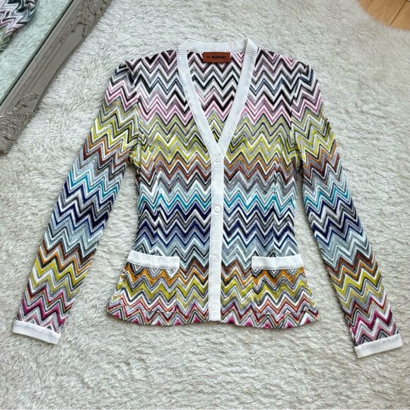 Missoni ZigZag Knit Cardigan Sweater Top 2024 Harrods Multicolor Crochet Rainbow - Picture 3 of 14